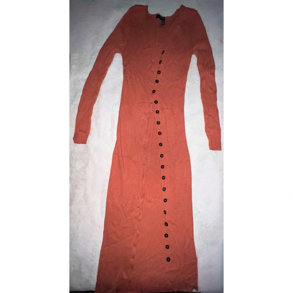 Orange/pinkish ribbed button down maxi dress - Picture 2 of 4